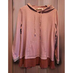 LOGO Lori Goldstein Pink Lightweight Tunic Hoodie Pocket Pleated Ruffle Hem 1X